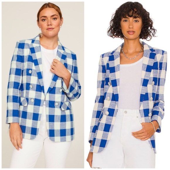 Veronica Beard Bexley Check Plaid Blazer Jacket Blue White Size 6 Casual